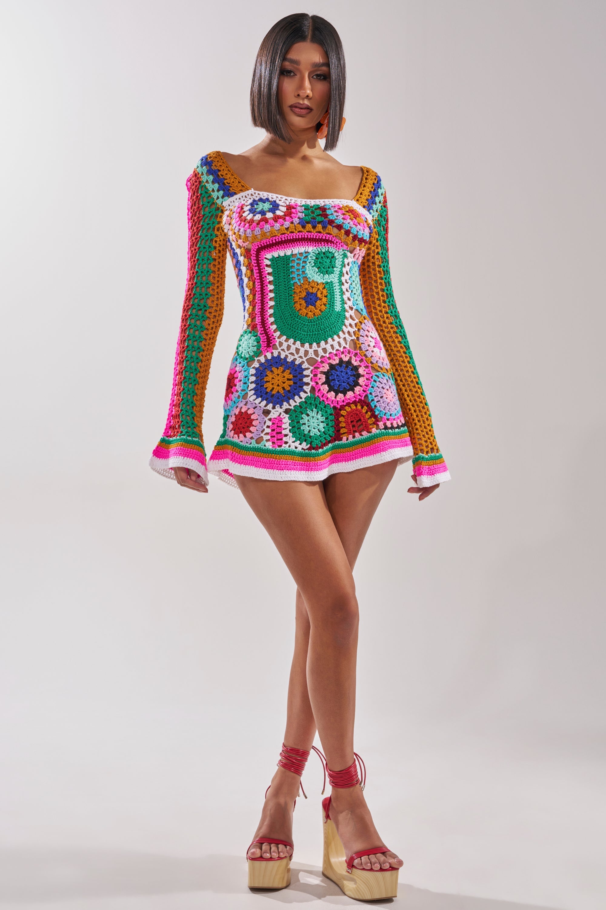CROCHET ALL DAY COLORBLOCK MINI DRESS