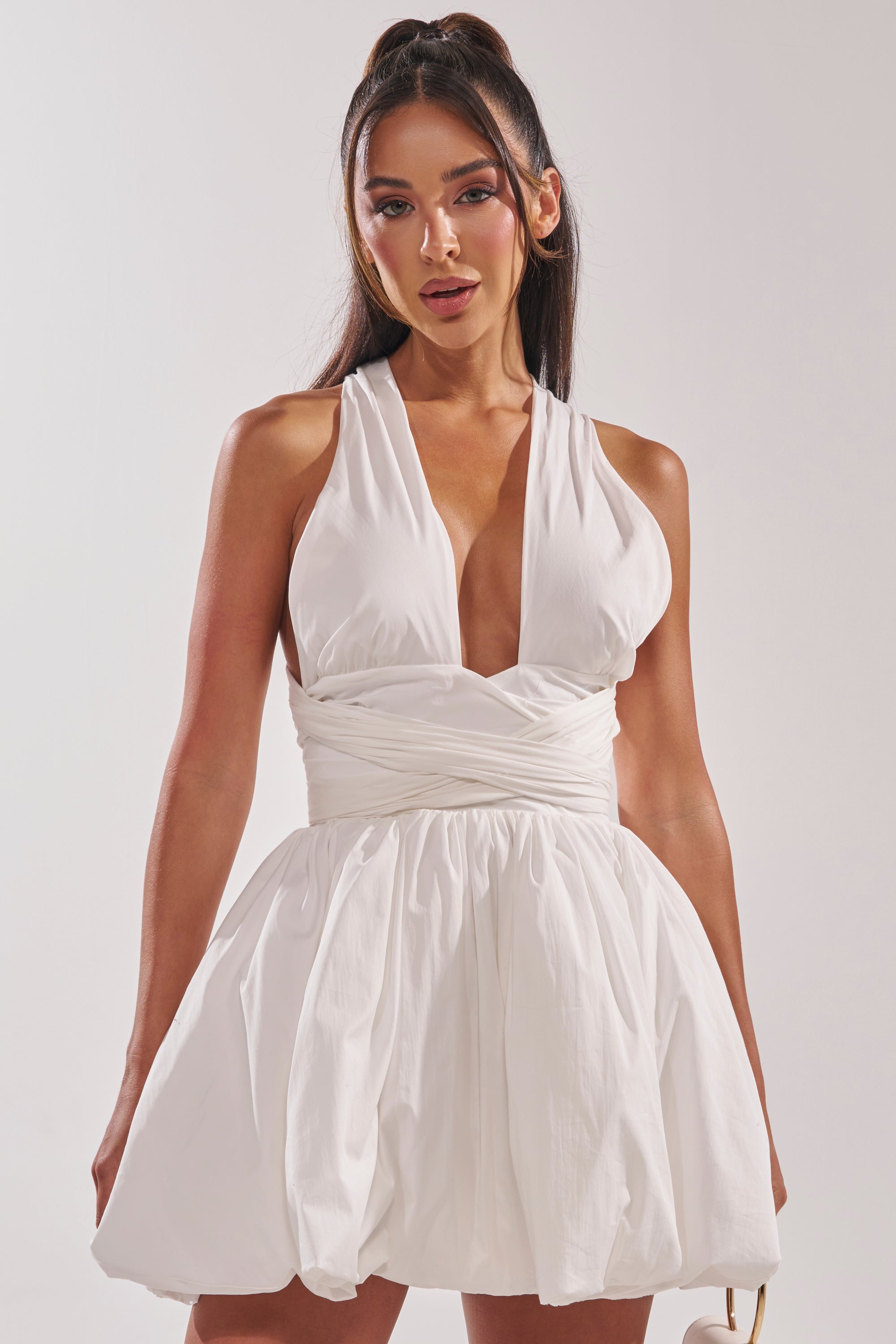 PRETTY IN POPLIN STRAPPY MULTIFUNCTION MINI DRESS IN WHITE