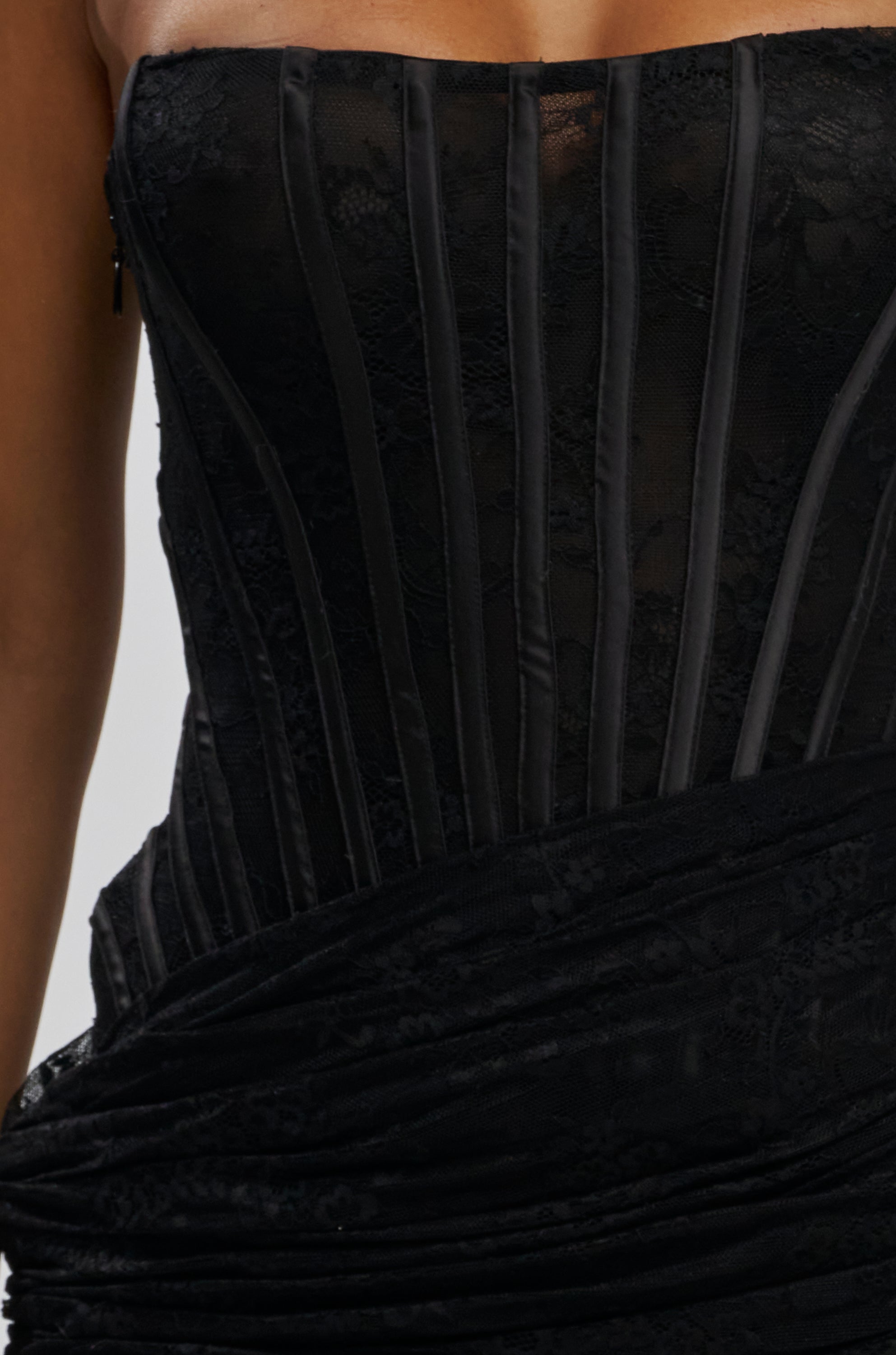 SABRINA LACE LAYERED MINI DRESS IN BLACK