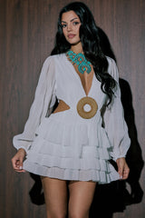 ON ISLAND TIME RUFFLED MINI DRESS IN WHITE