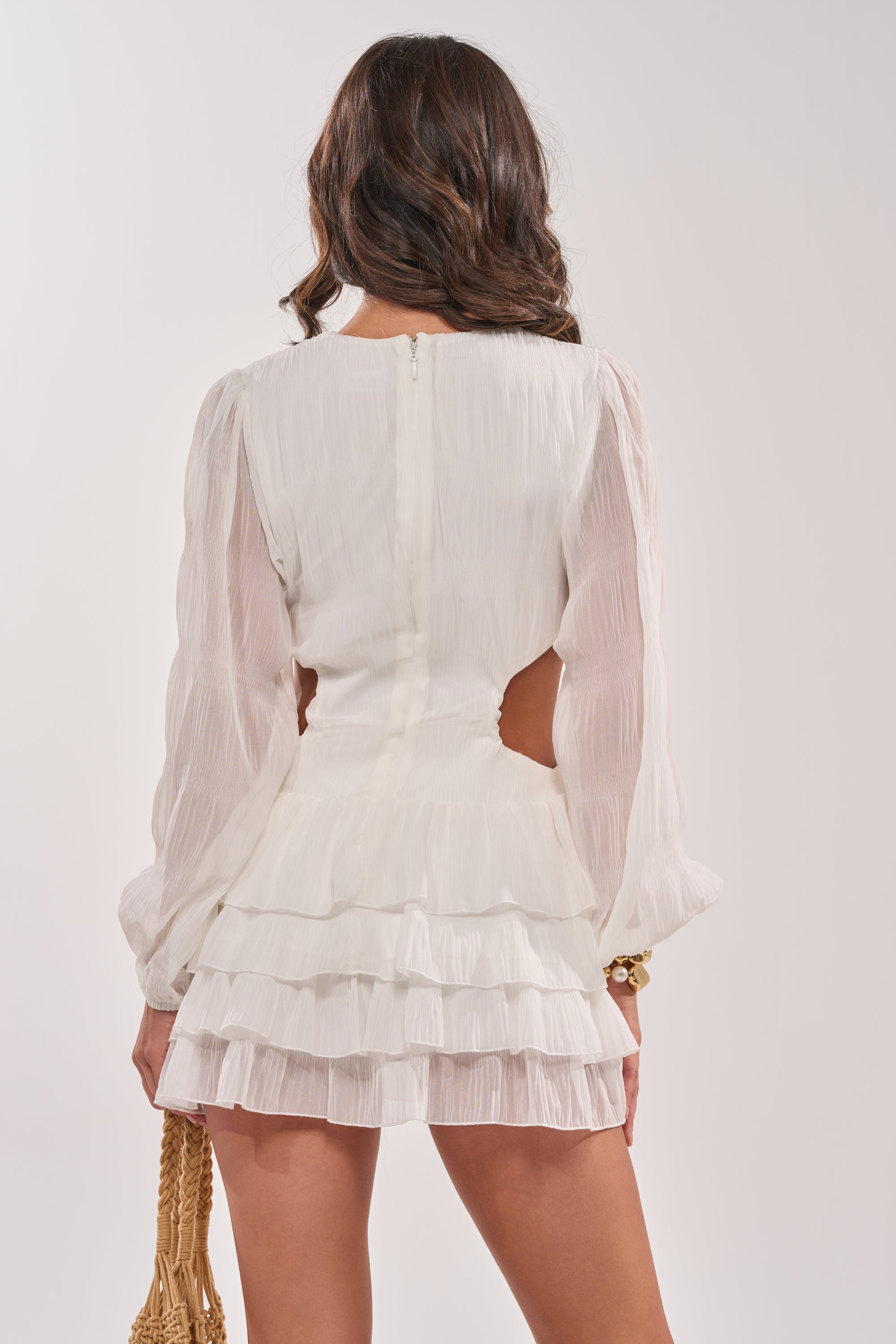 ON ISLAND TIME RUFFLED MINI DRESS IN WHITE