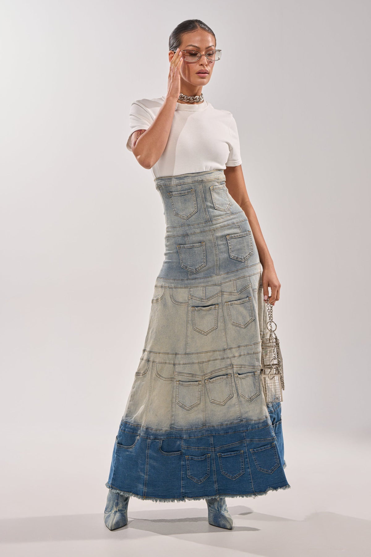DENIM ON DENIM LAYERED MAXI DRESS