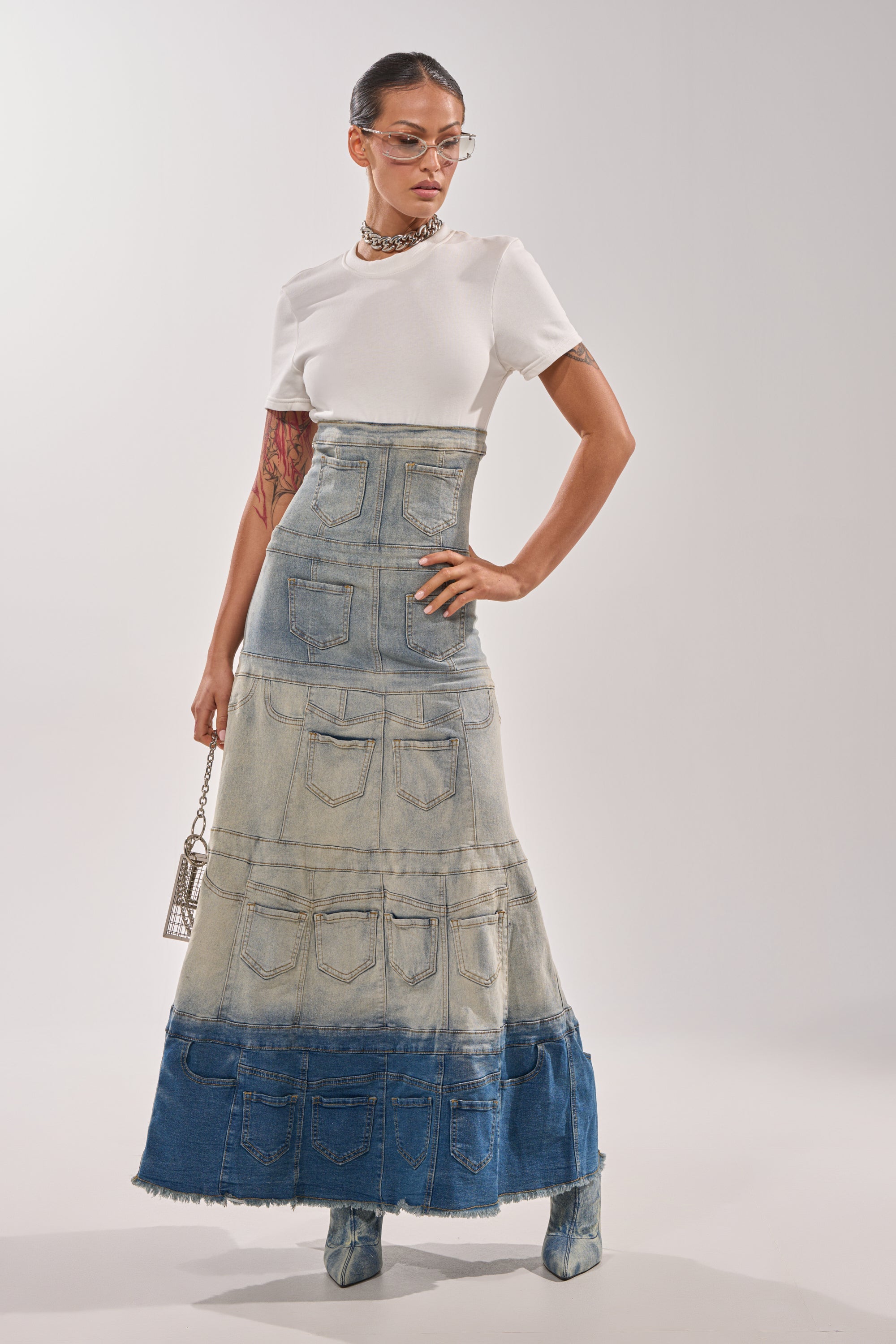 DENIM ON DENIM LAYERED MAXI DRESS