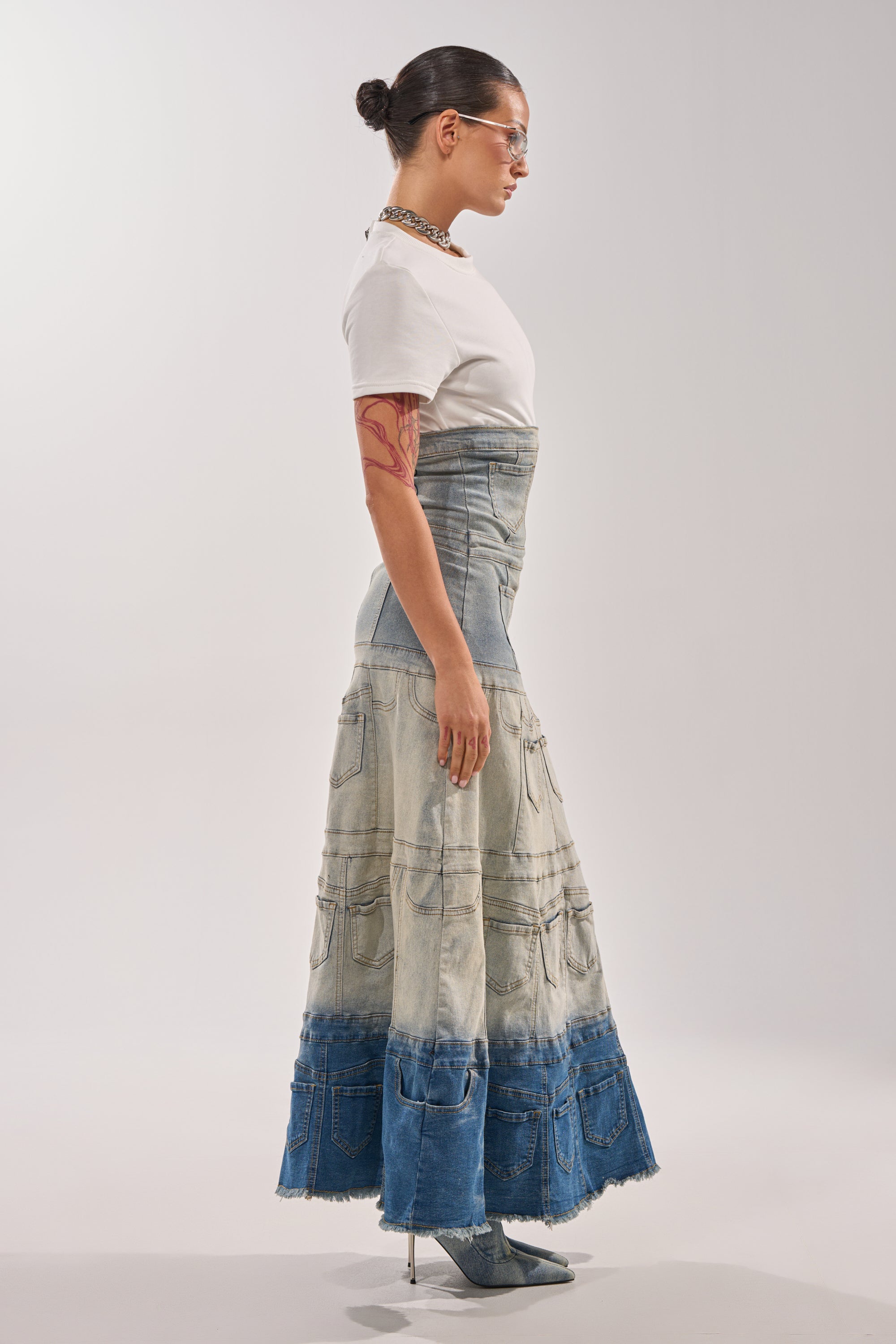 DENIM ON DENIM LAYERED MAXI DRESS