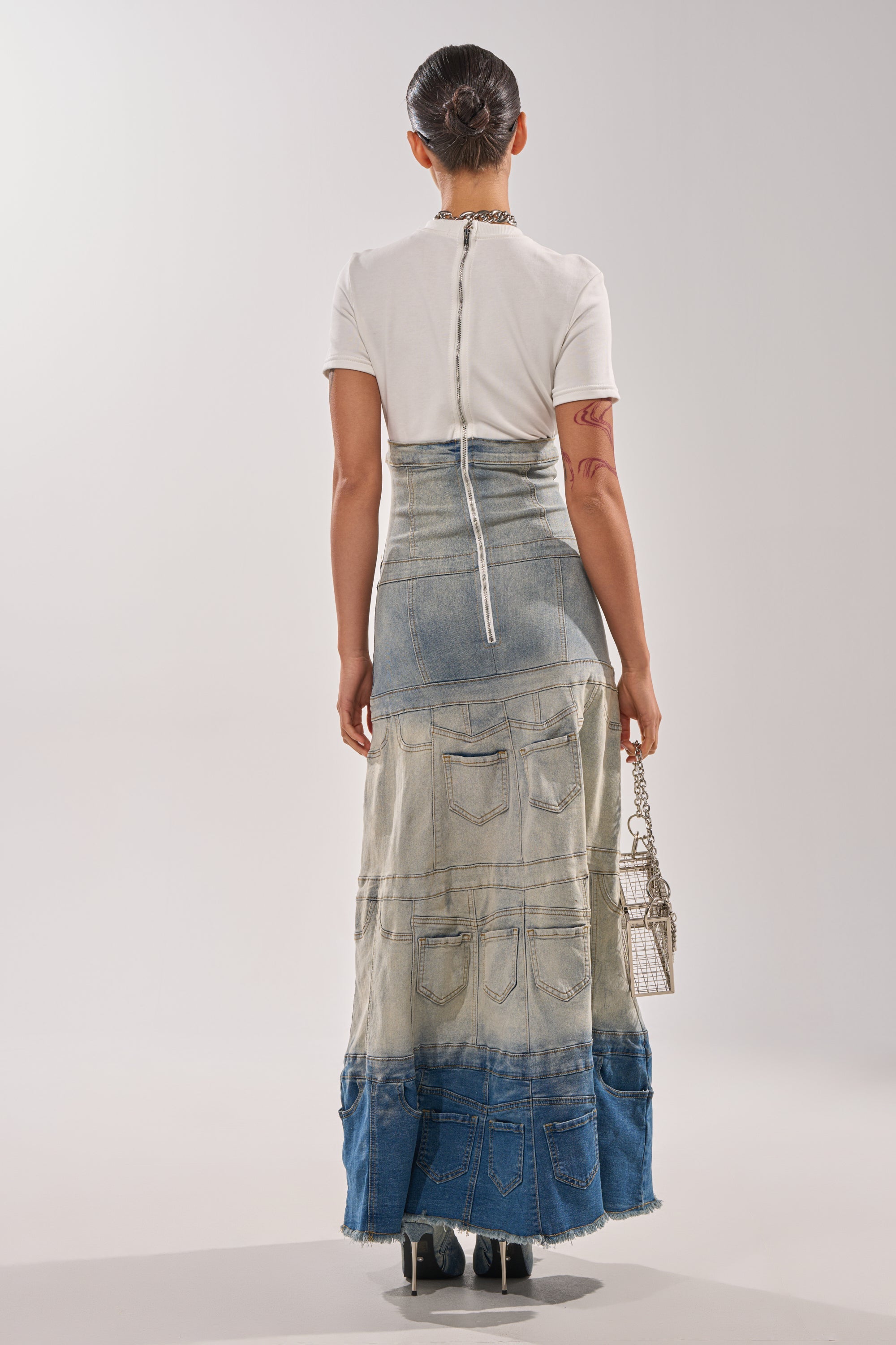 DENIM ON DENIM LAYERED MAXI DRESS