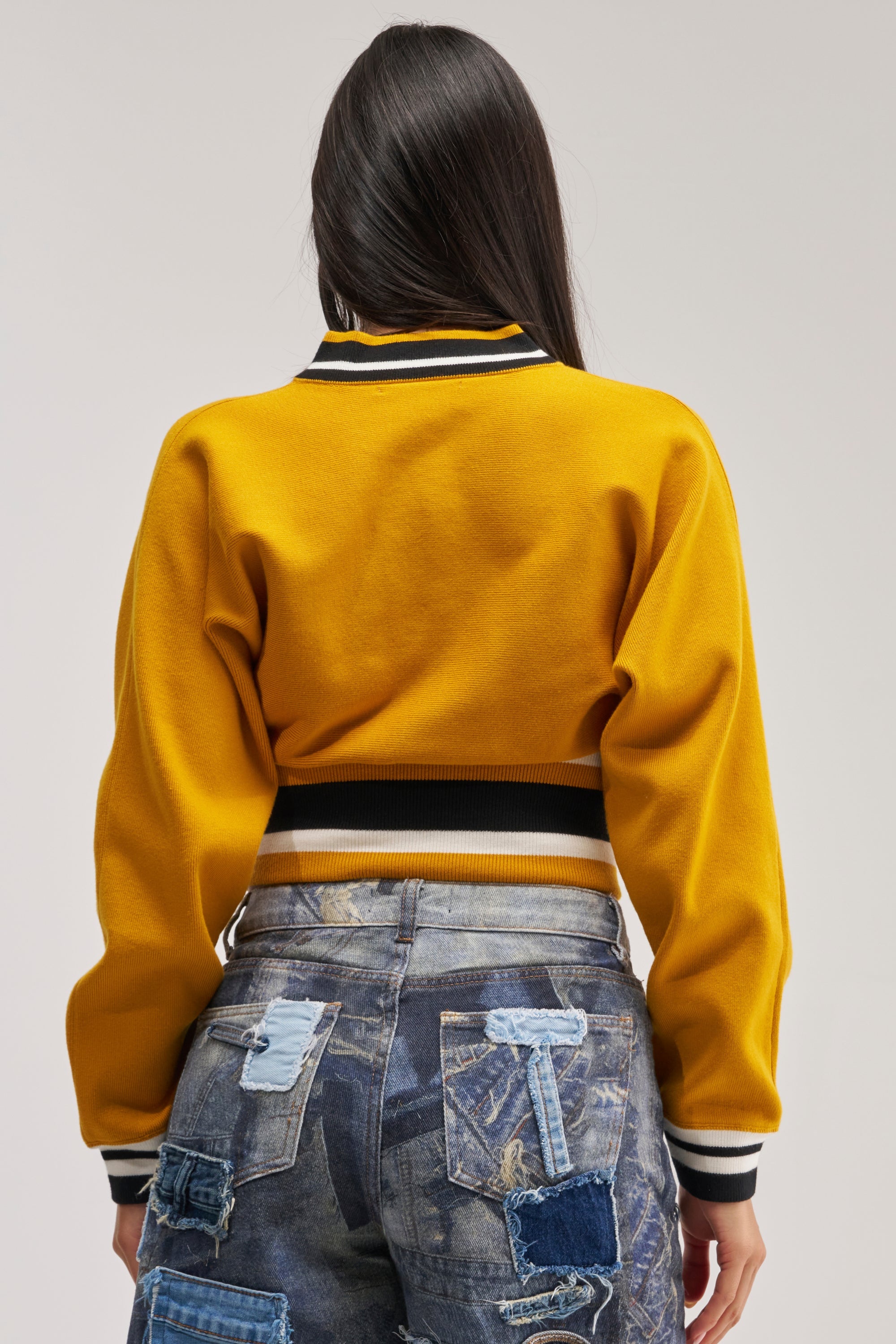 VARSITY TEAM BUTTON DOWN SWEATER IN MUSTARD
