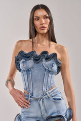 SOMETHING DIFFERENT DENIM CORSET WITH ZIPPER DETAIL