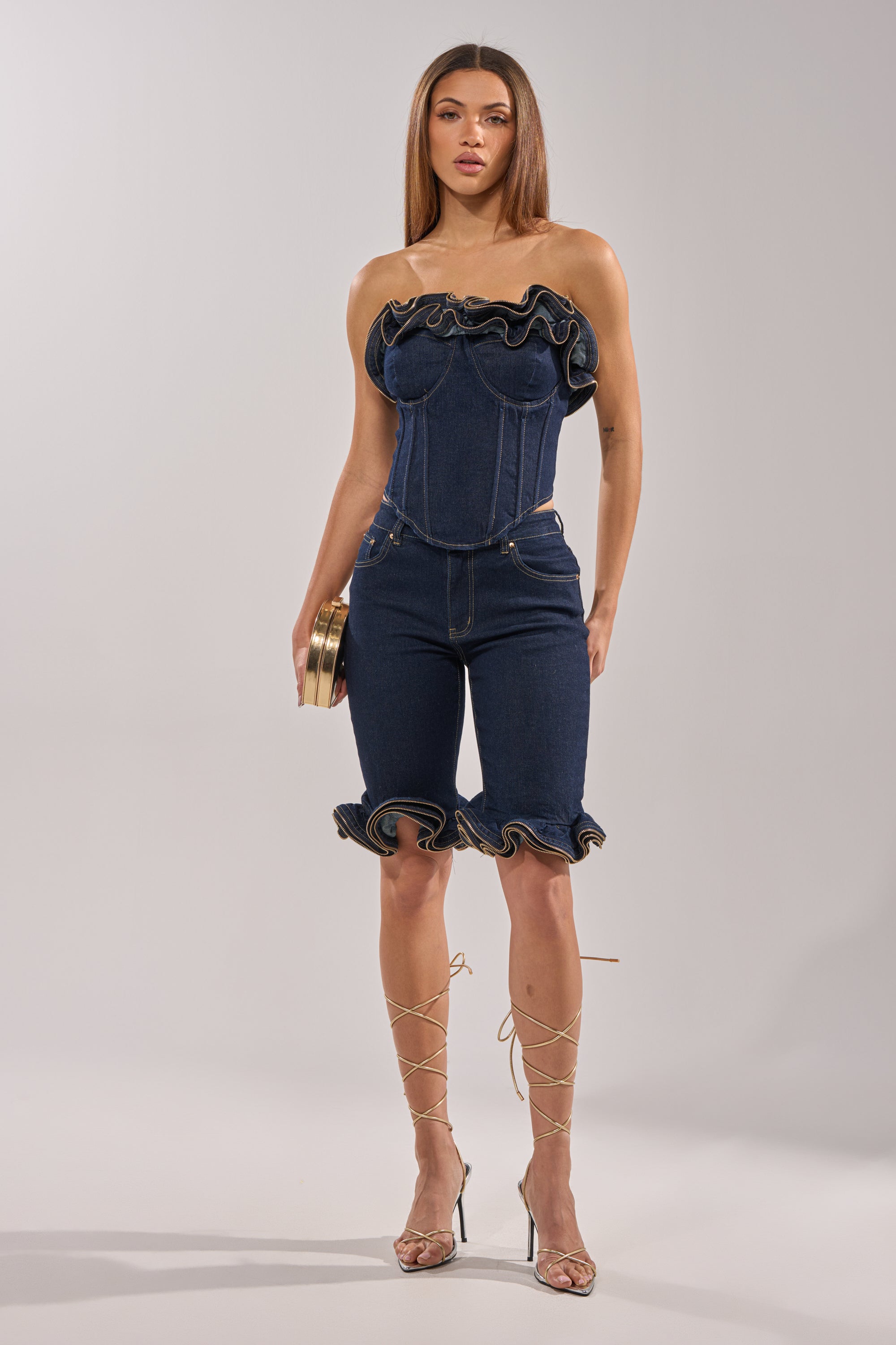 SOMETHING DIFFERENT DENIM CORSET WITH ZIPPER DETAIL