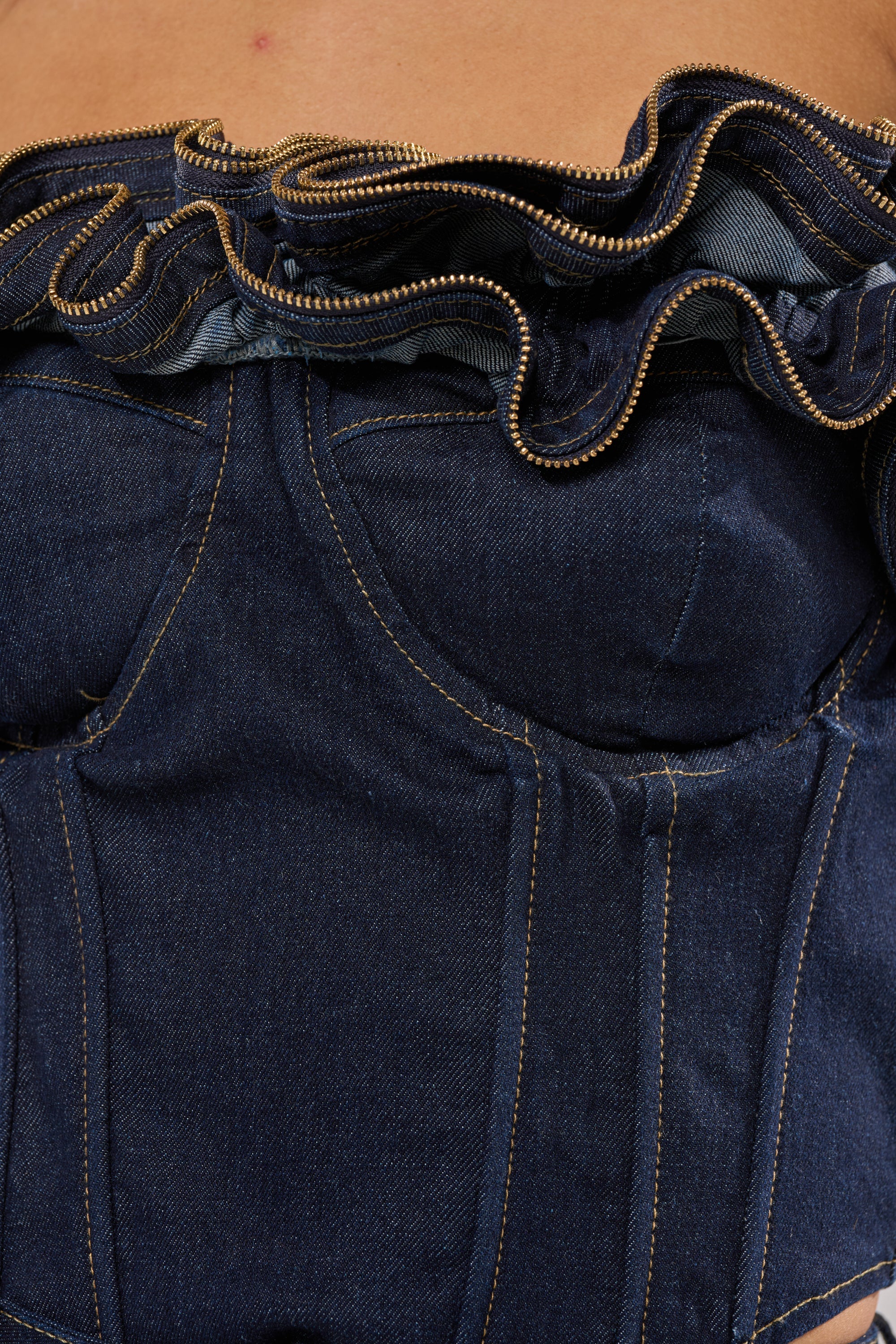 SOMETHING DIFFERENT DENIM CORSET WITH ZIPPER DETAIL