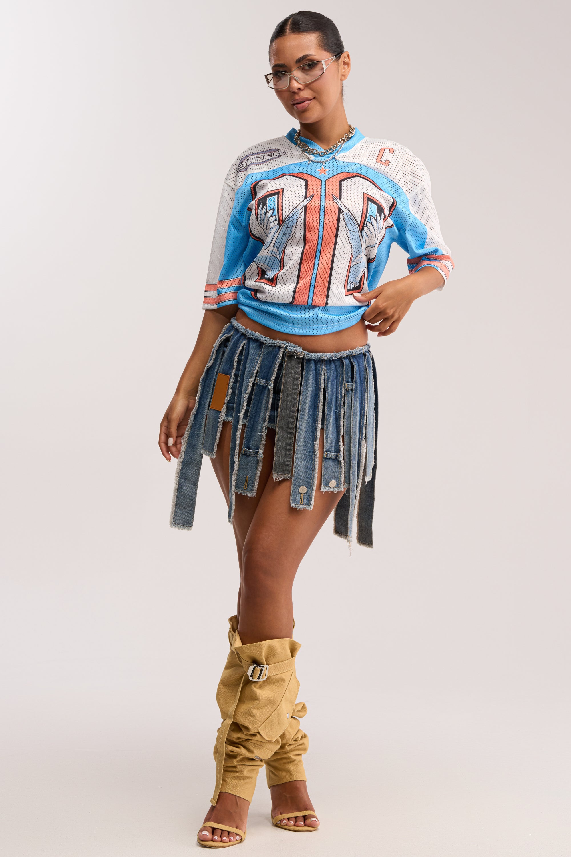 STRIPPED DENIM SKIRT