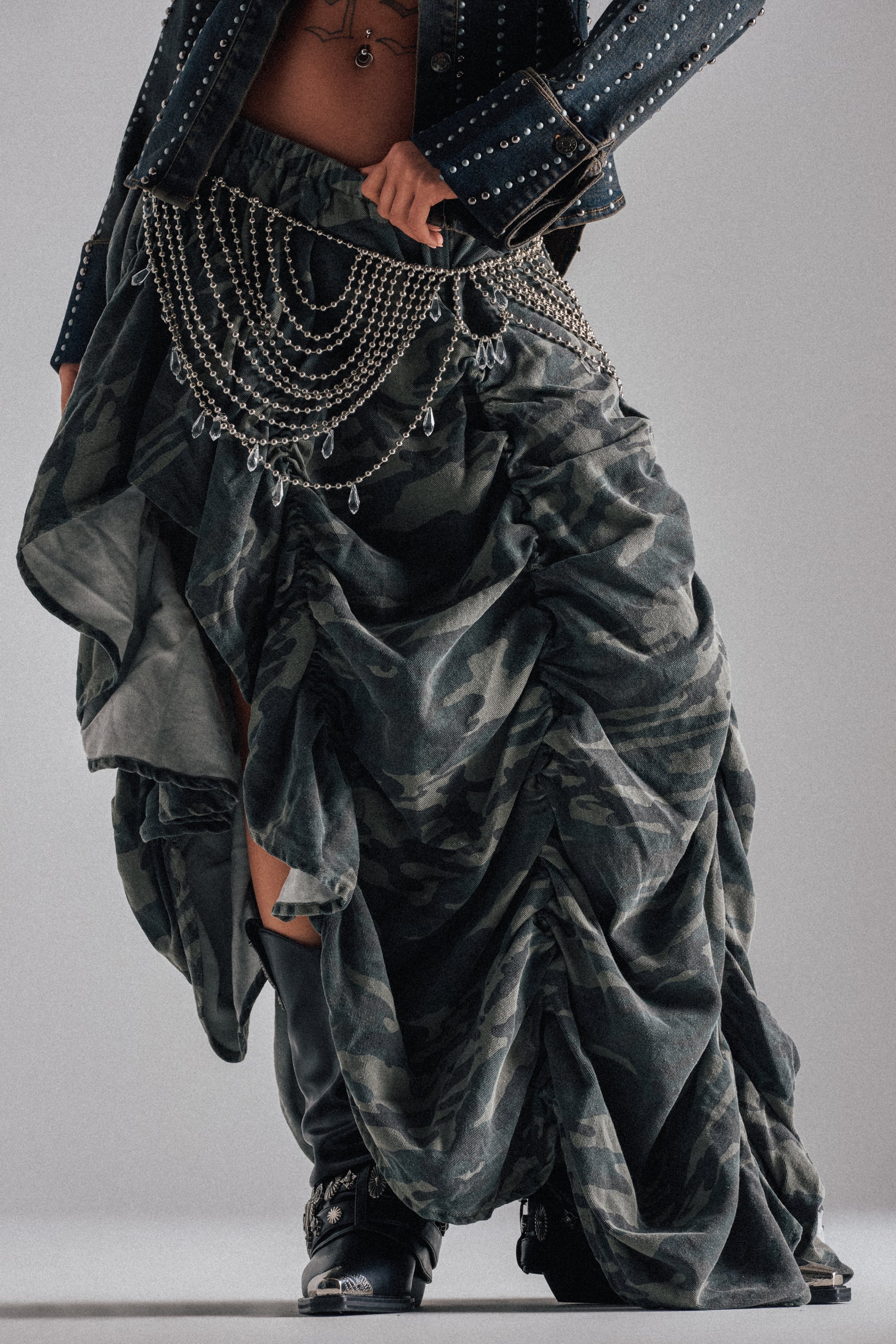 LETS CHANGE IT UP RUCHED MIDI SKIRT IN CAMO