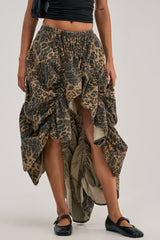 IN TO THE WILD CHEETAH RUCHED MIDI SKIRT