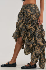 IN TO THE WILD CHEETAH RUCHED MIDI SKIRT