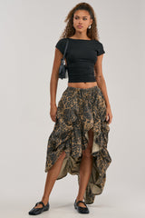 IN TO THE WILD CHEETAH RUCHED MIDI SKIRT
