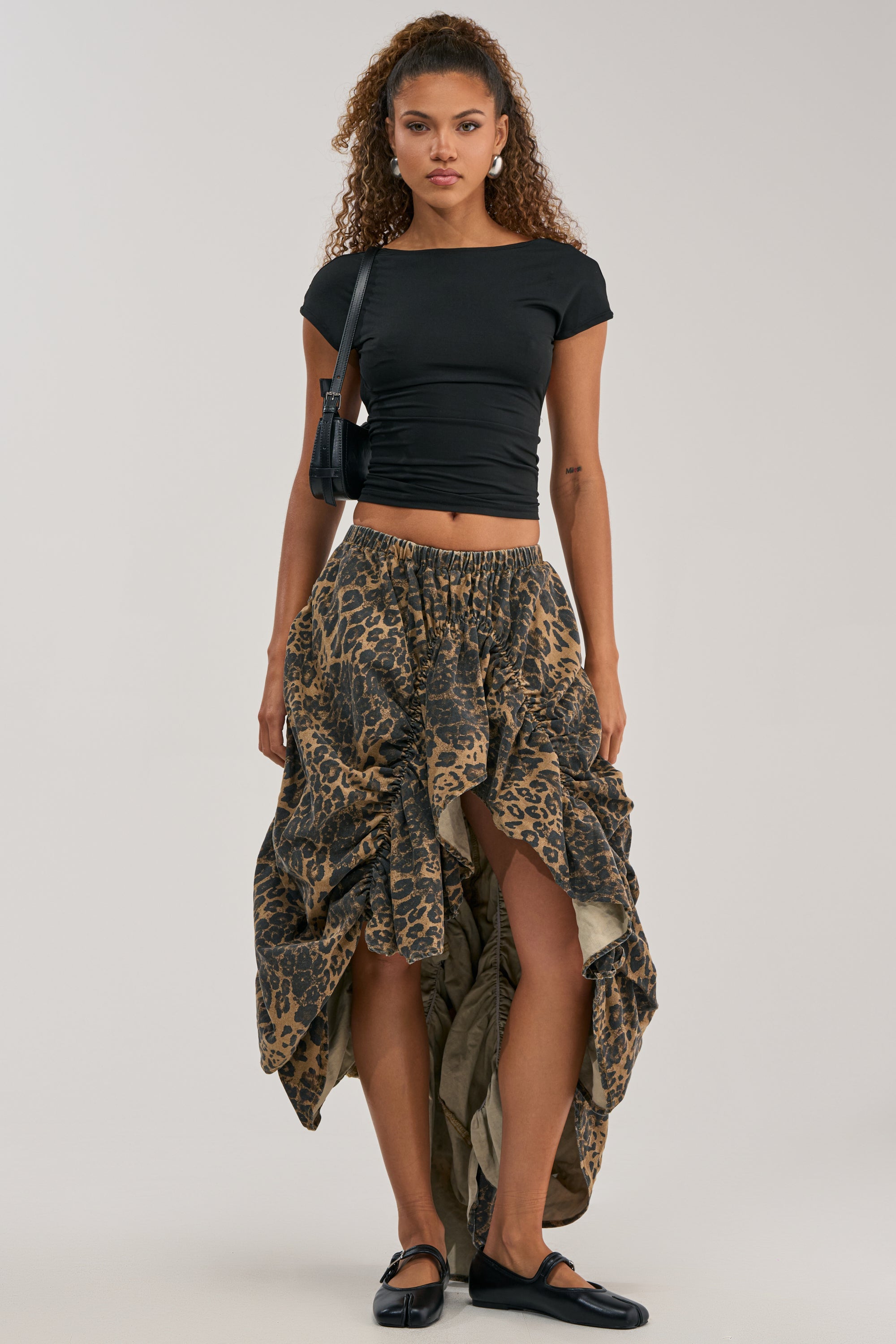IN TO THE WILD CHEETAH RUCHED MIDI SKIRT
