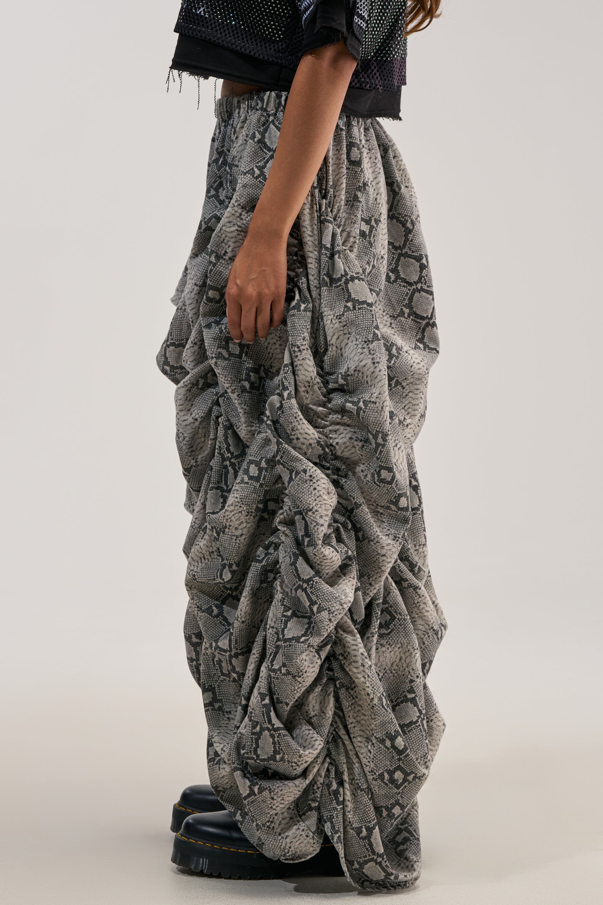 LETS CHANGE IT UP RUCHED MIDI SKIRT IN SNAKE