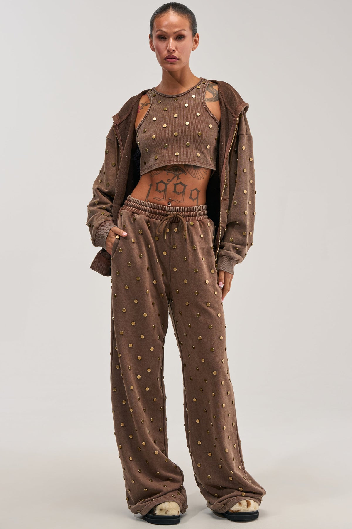 POPPING OFF WIDE LEG JOGGER IN BROWN