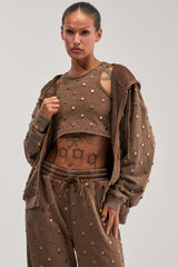 POPPING OFF ZIP UP SWEATSHIRT IN BROWN