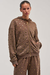 POPPING OFF ZIP UP SWEATSHIRT IN BROWN