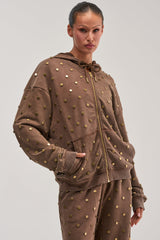 POPPING OFF ZIP UP SWEATSHIRT IN BROWN