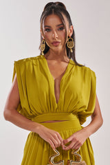 READY TO DANCE SLINKY BLOUSE IN CHARTREUSE