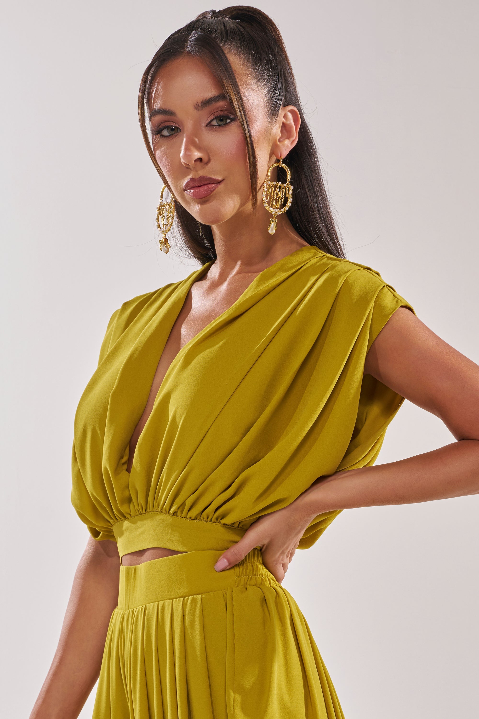 READY TO DANCE SLINKY BLOUSE IN CHARTREUSE