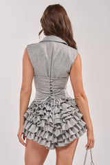 STRICTLY BUSINESS SLEEVELESS BLAZER ROMPER IN GREY