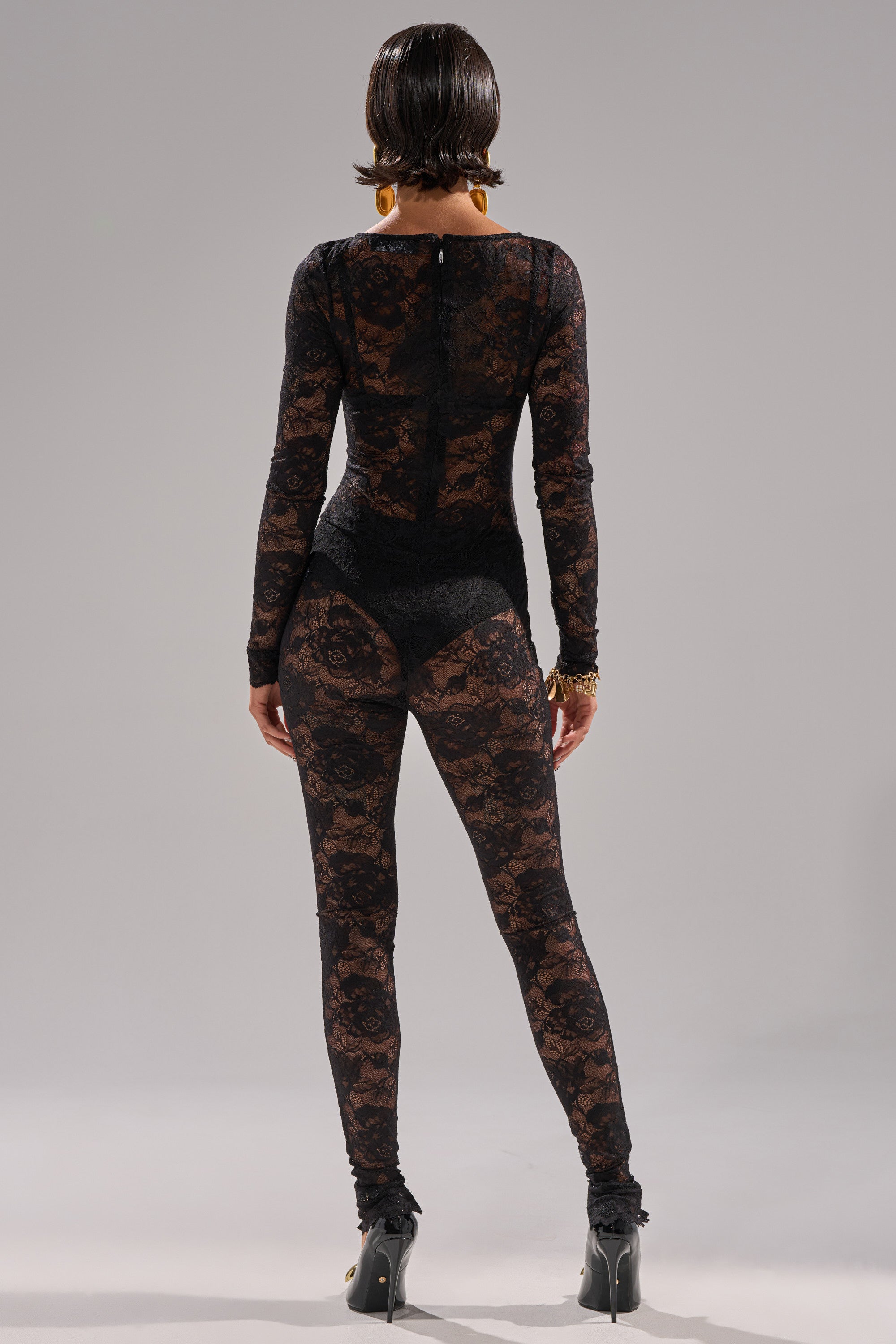 FROM DAY TO NIGHT LACE JUMPSUIT IN BLACK