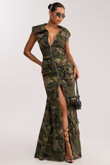 NOW YOU SEE ME CAMO PRINT MAXI DRESS