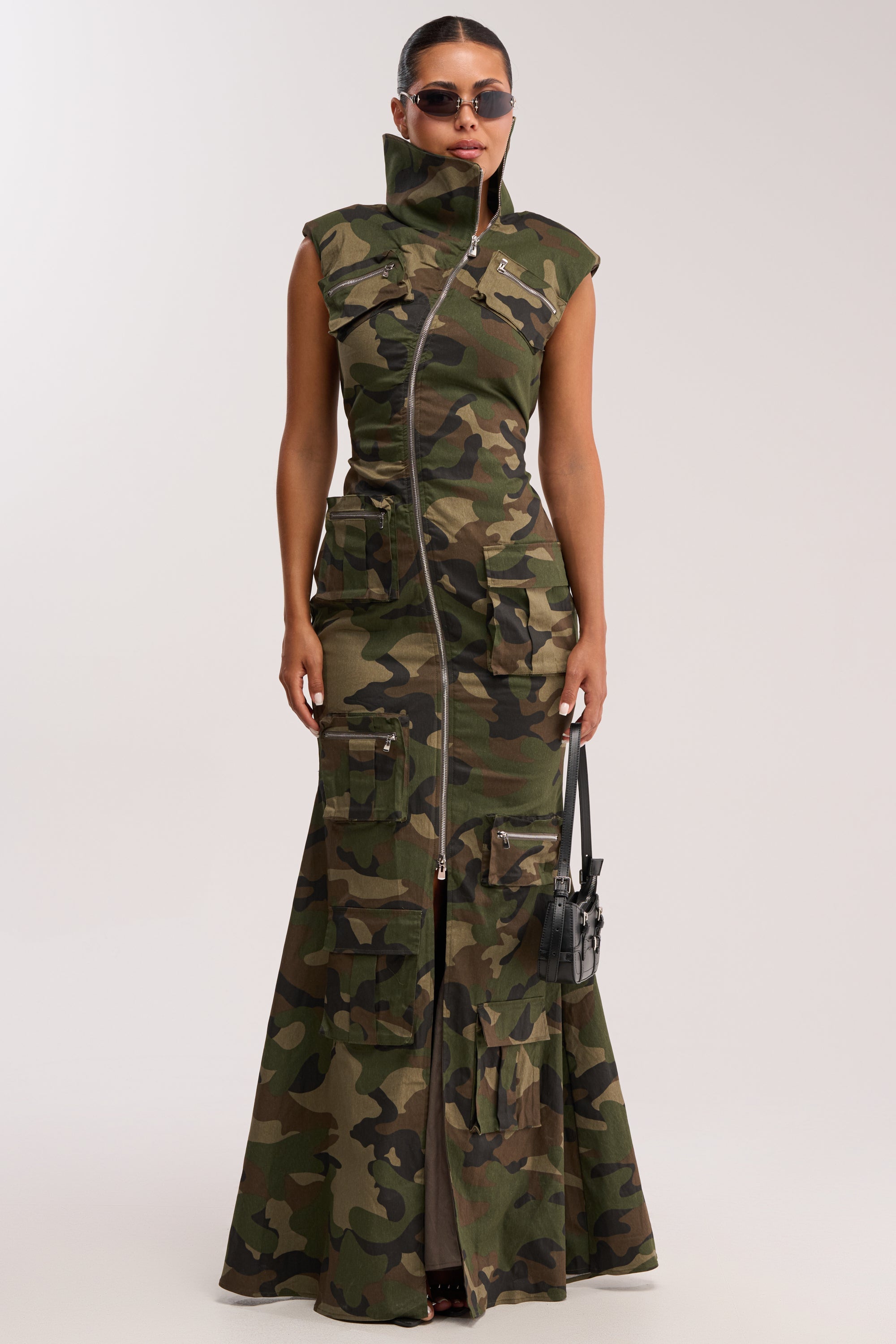 NOW YOU SEE ME CAMO PRINT MAXI DRESS