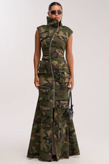NOW YOU SEE ME CAMO PRINT MAXI DRESS