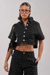 ITS GIVING DENIM RHINESTONE BUTTON DOWN