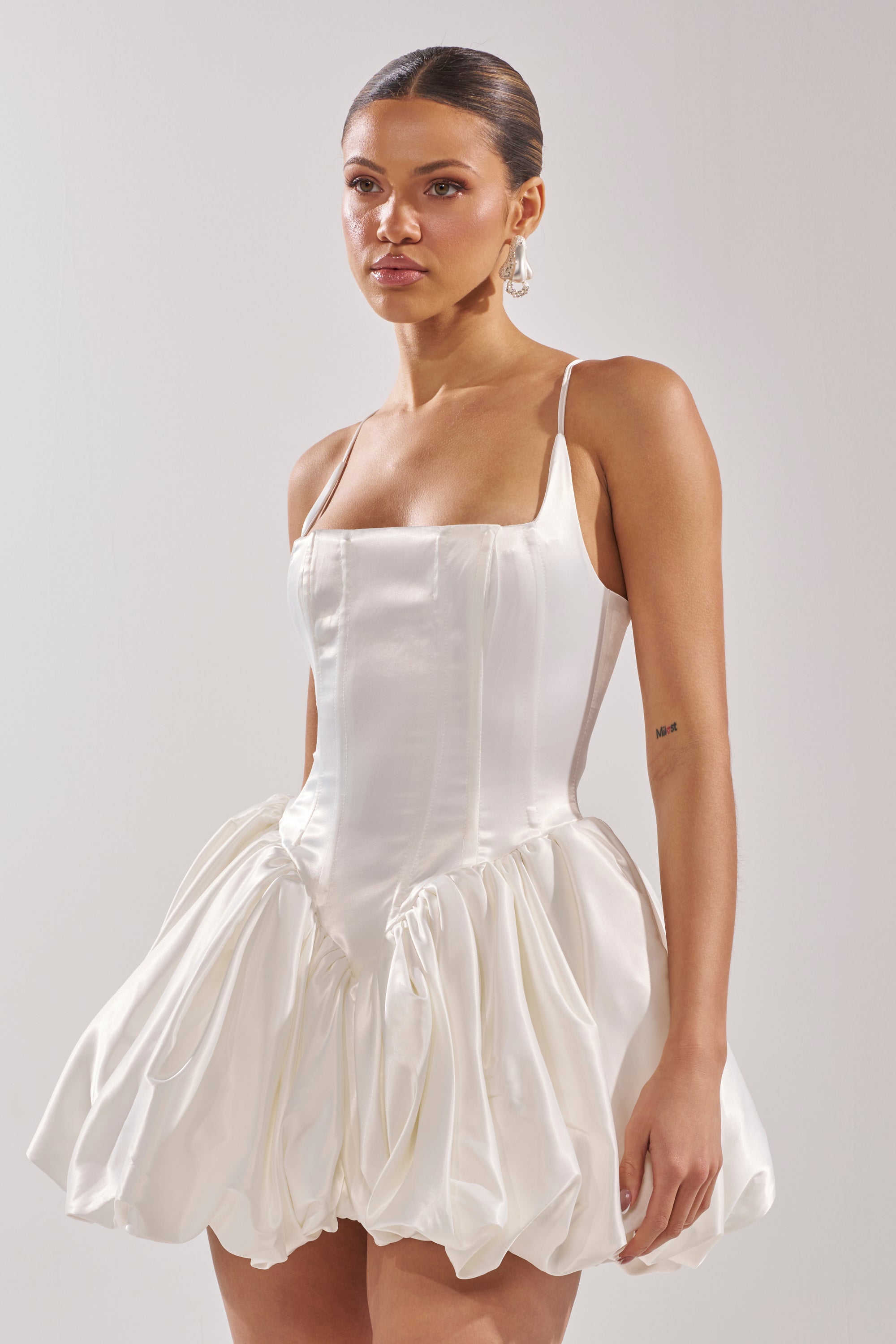 JULIET SATIN MINI DRESS IN IVORY