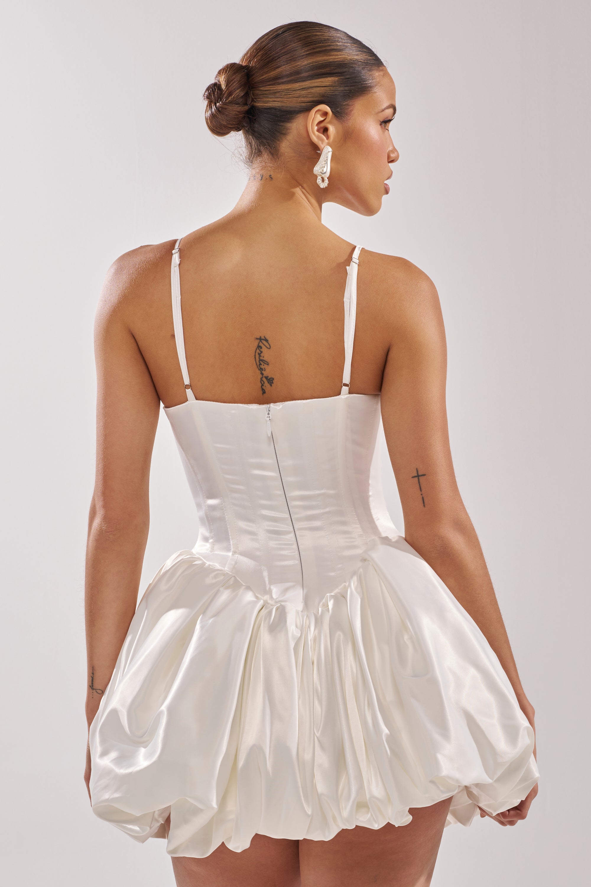 JULIET SATIN MINI DRESS IN IVORY