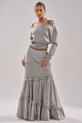 IT ONLY GETS BETTER RUCHED MAXI SKIRT IN HEATHER GREY