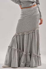 IT ONLY GETS BETTER RUCHED MAXI SKIRT IN HEATHER GREY