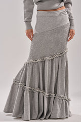 IT ONLY GETS BETTER RUCHED MAXI SKIRT IN HEATHER GREY