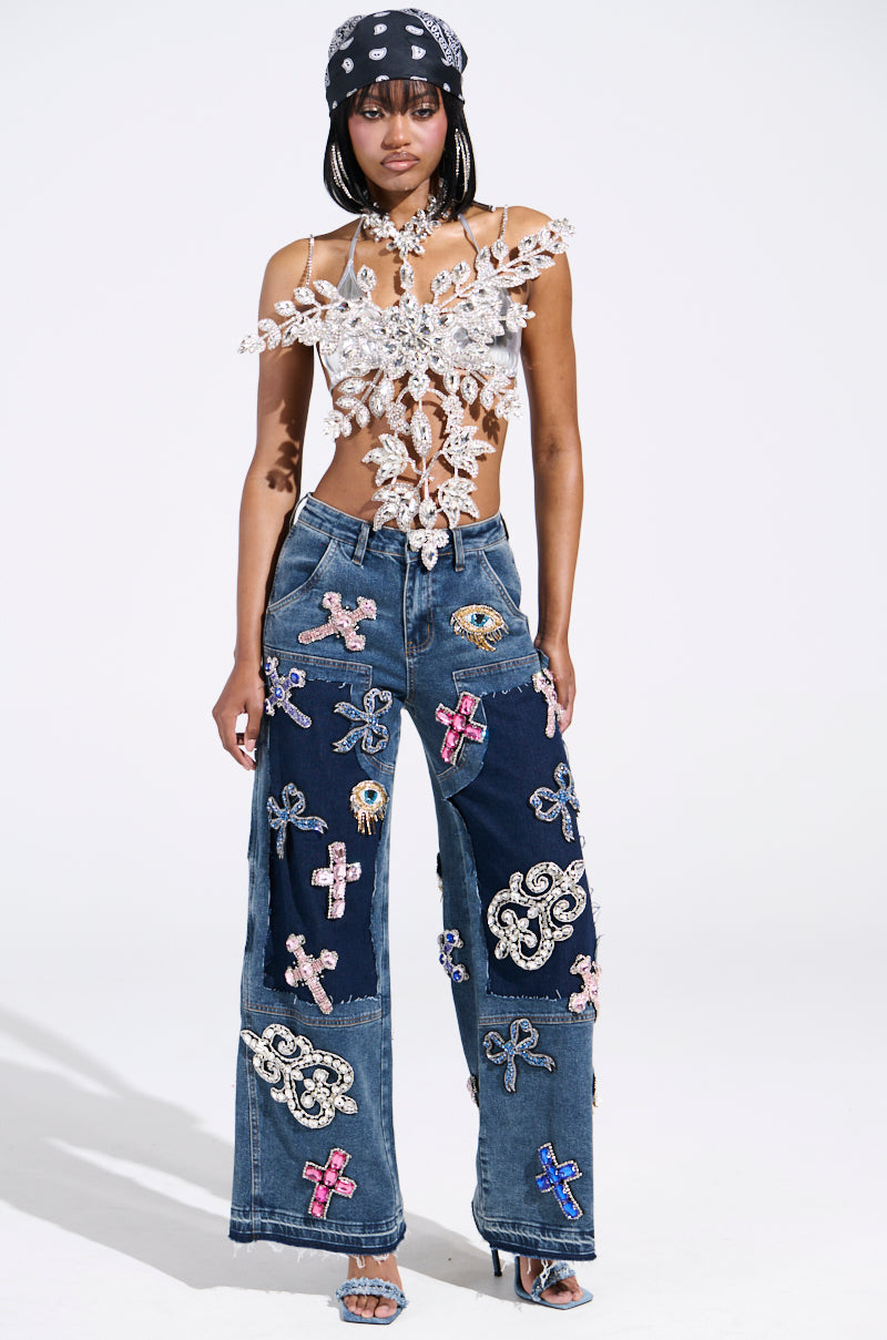 BLINDED BY THE LIGHTS RHINESTONE TOP