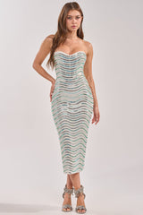 SHINE ON RHINESTONE MIDI DRESS IN WHITE