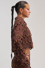 THE SNEAK PEEK STUDDED SUEDE BLOUSE