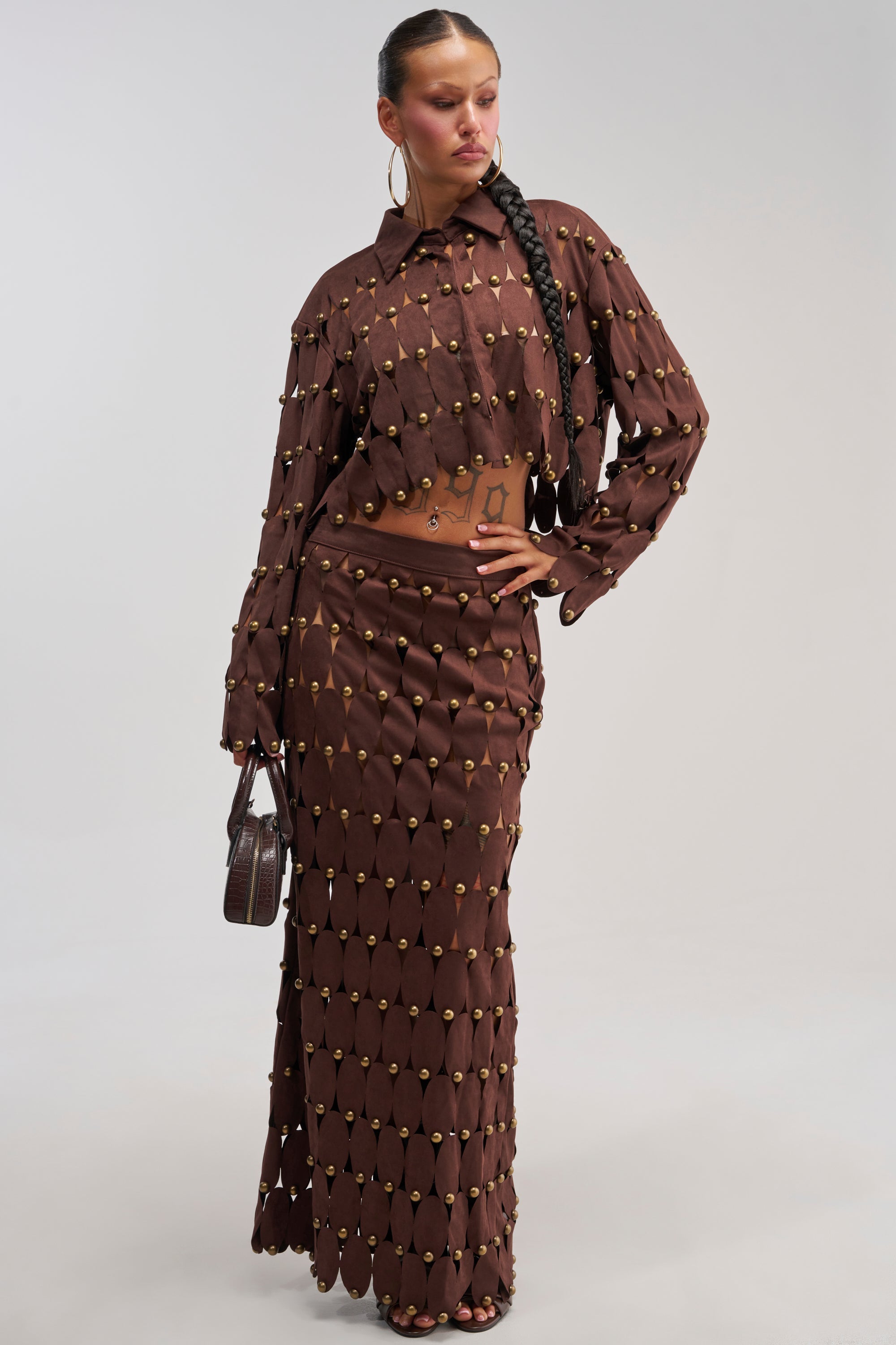 THE SNEAK PEEK STUDDED SUEDE BLOUSE