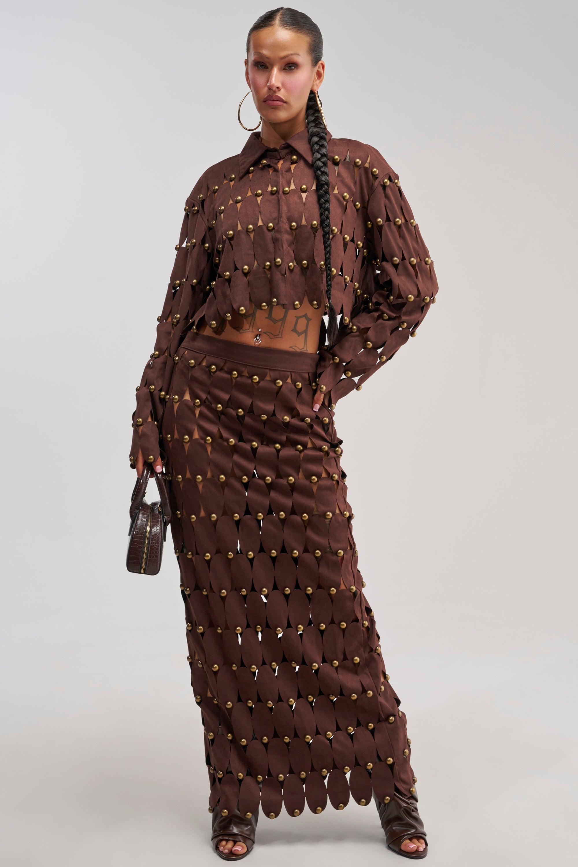 THE SNEAK PEEK STUDDED SUEDE BLOUSE
