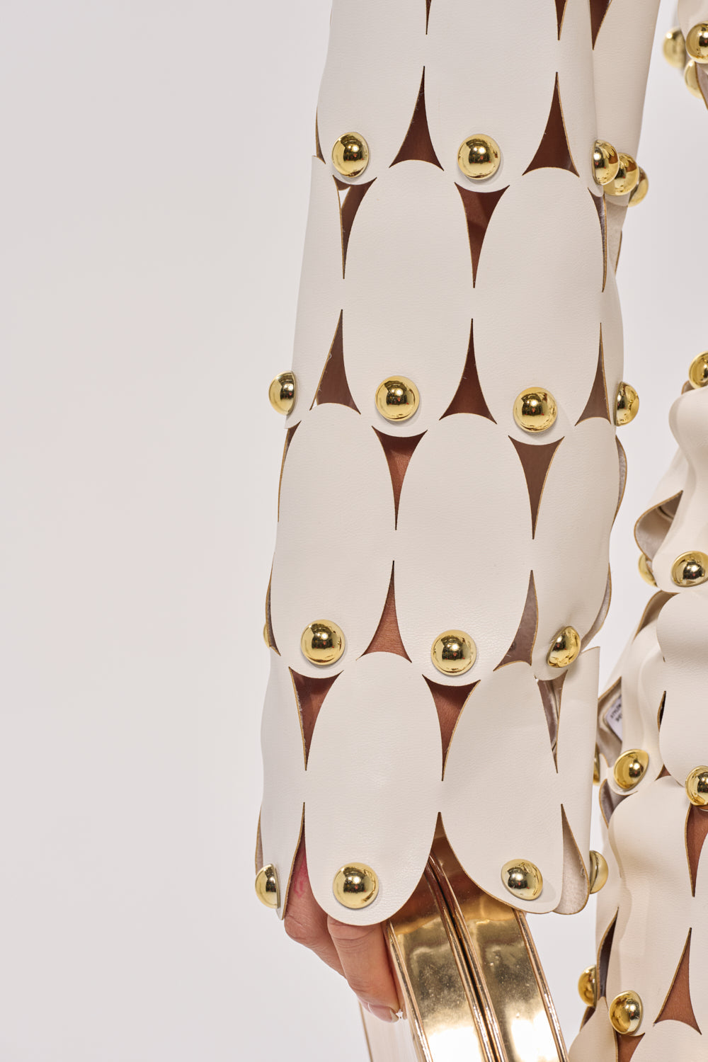THE SNEAK PEEK STUDDED PU CROP CARDIGAN IN WHITE
