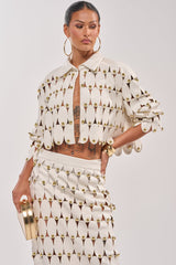 THE SNEAK PEEK STUDDED PU CROP CARDIGAN IN WHITE