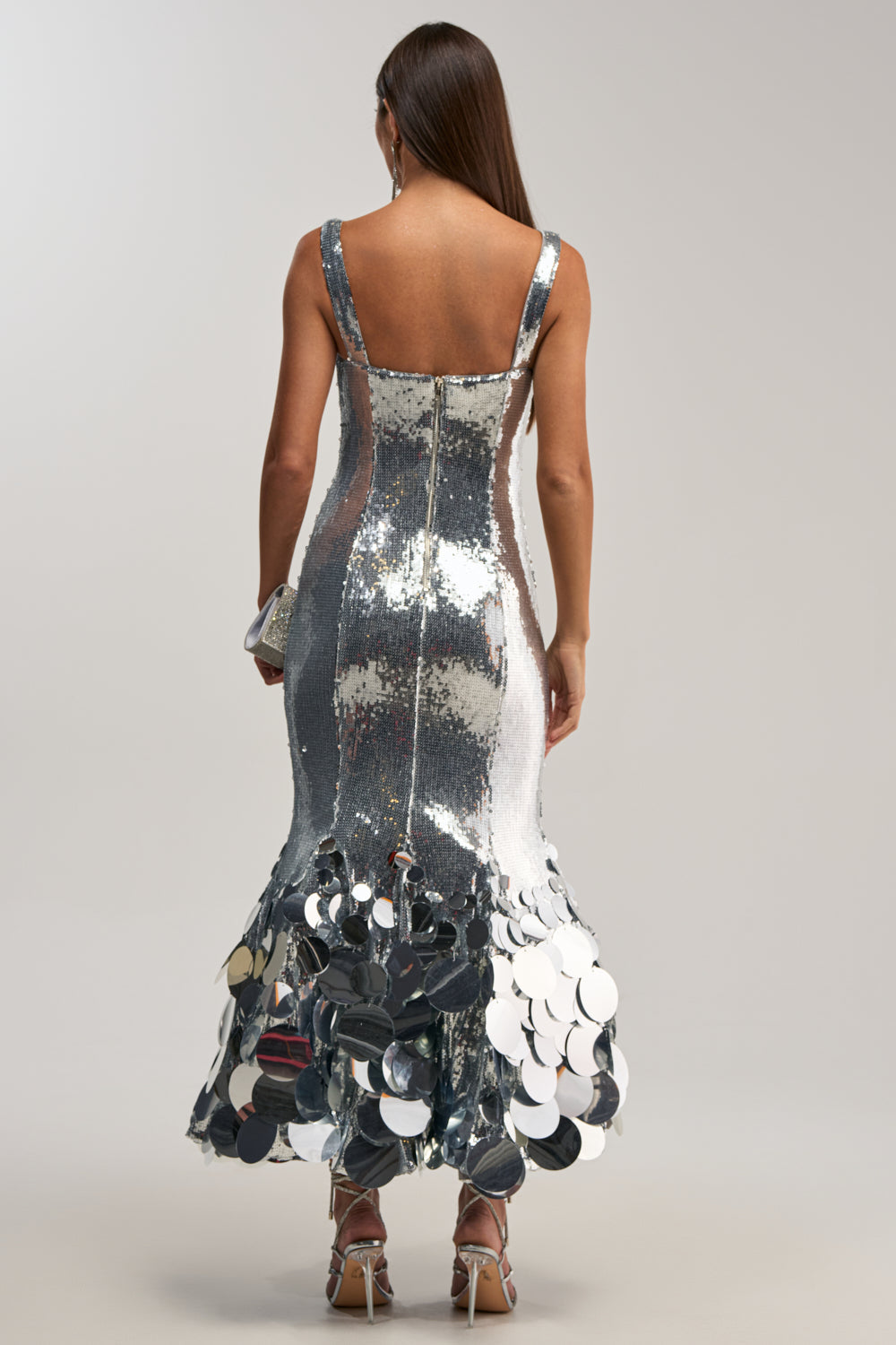 LIFE OF THE PARTY SEQUIN MIDI DRESS IN SILVER