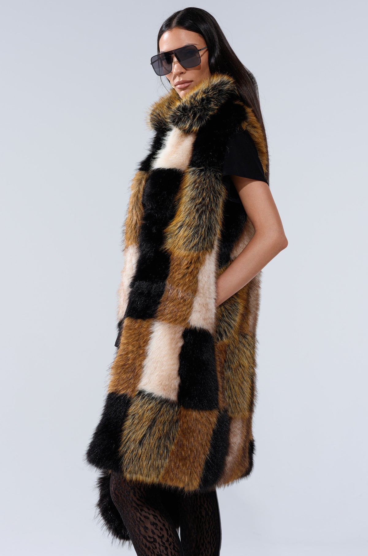 CHECKMATE FAUX FUR VEST