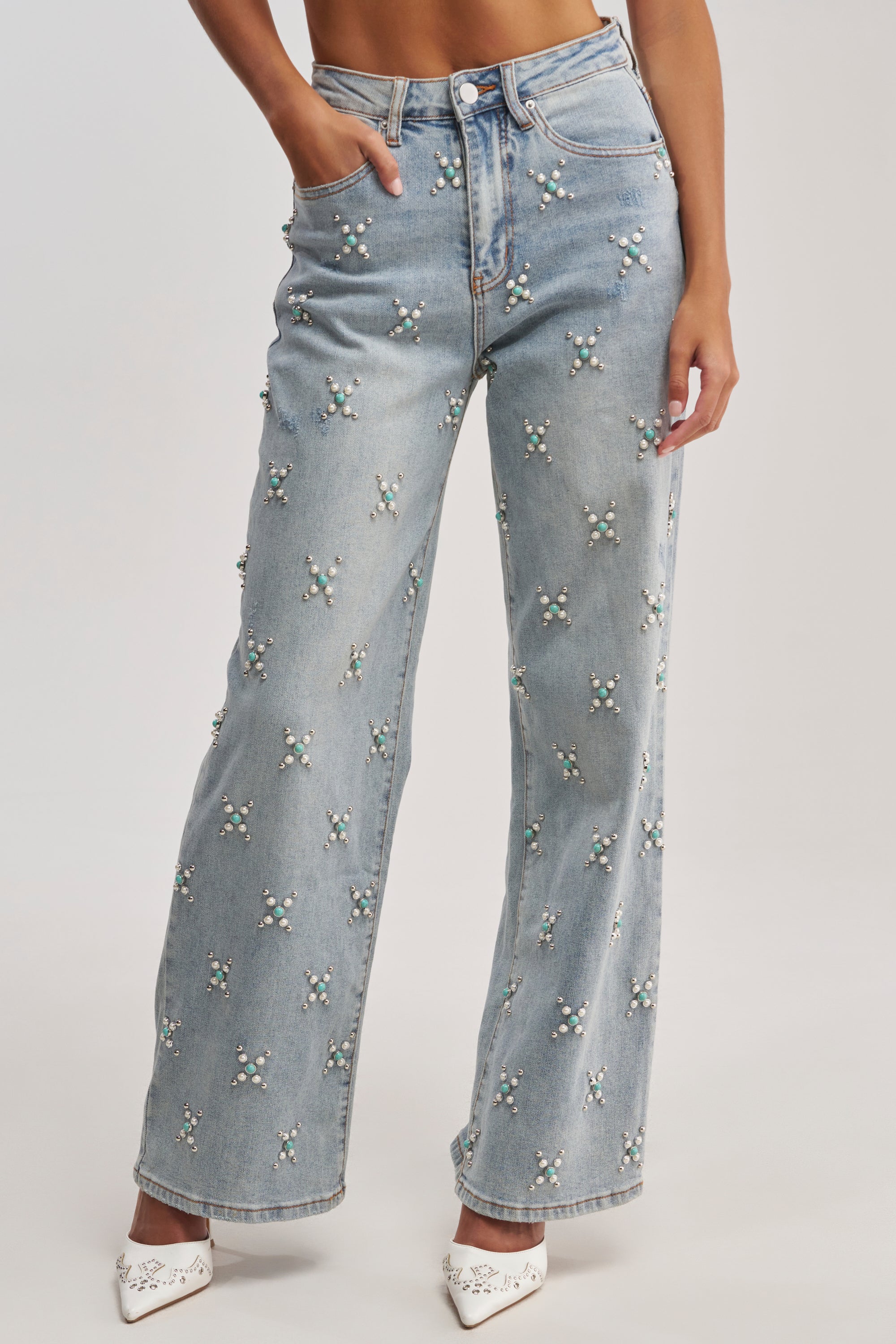 TRYING SOMETHING OUT STUDDED DENIM