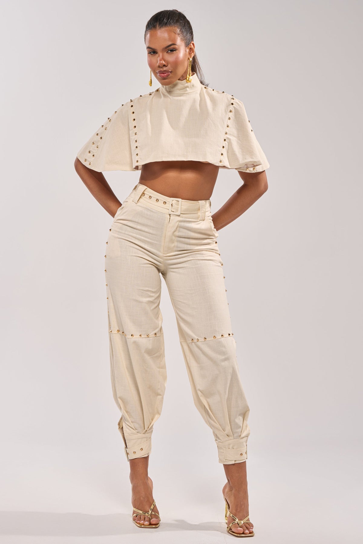 MAEVE LINEN STUDDED PANT