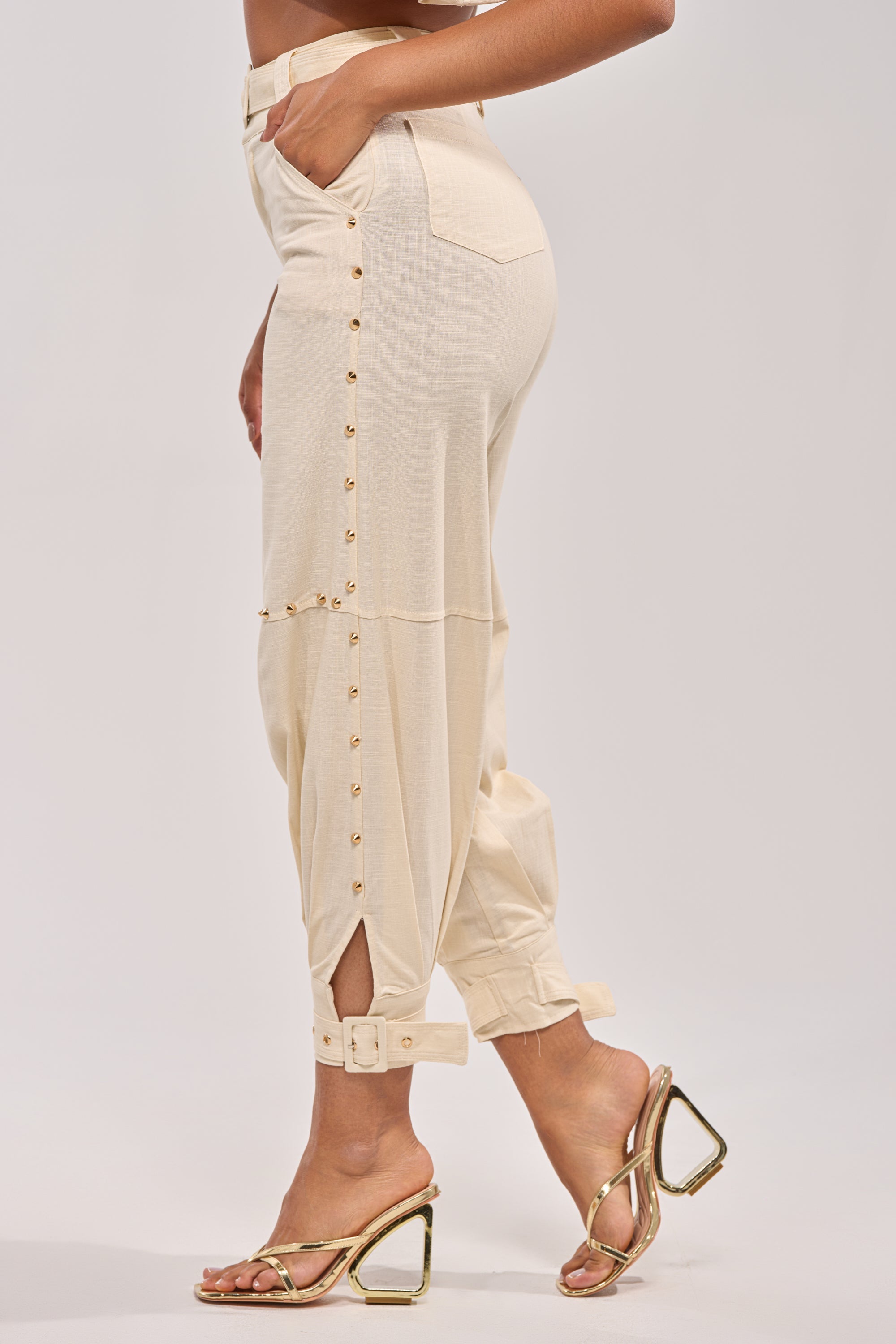 MAEVE LINEN STUDDED PANT