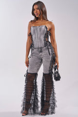 TICKED AND TIED LACE DETAIL FLARE DENIM